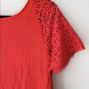 Red Lace Flutter Sleeve Dress